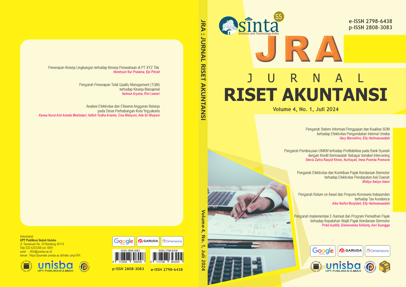 					View Volume 4, No.  1, Juli 2024, Jurnal Riset Akuntansi (JRA)
				