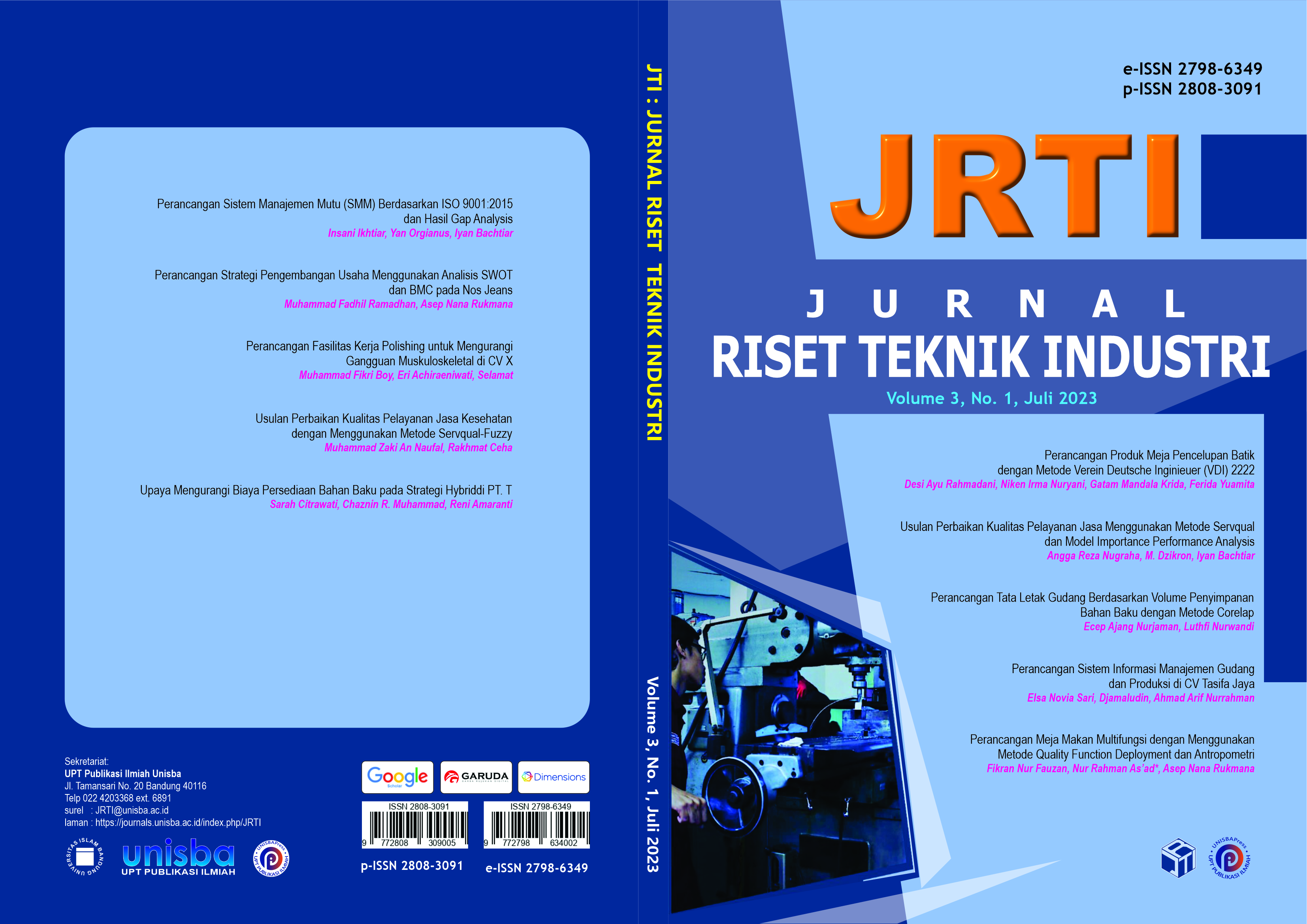 					View Volume 3, No. 1, Juli 2023, Jurnal Riset Teknik Industri (JRTI)
				
