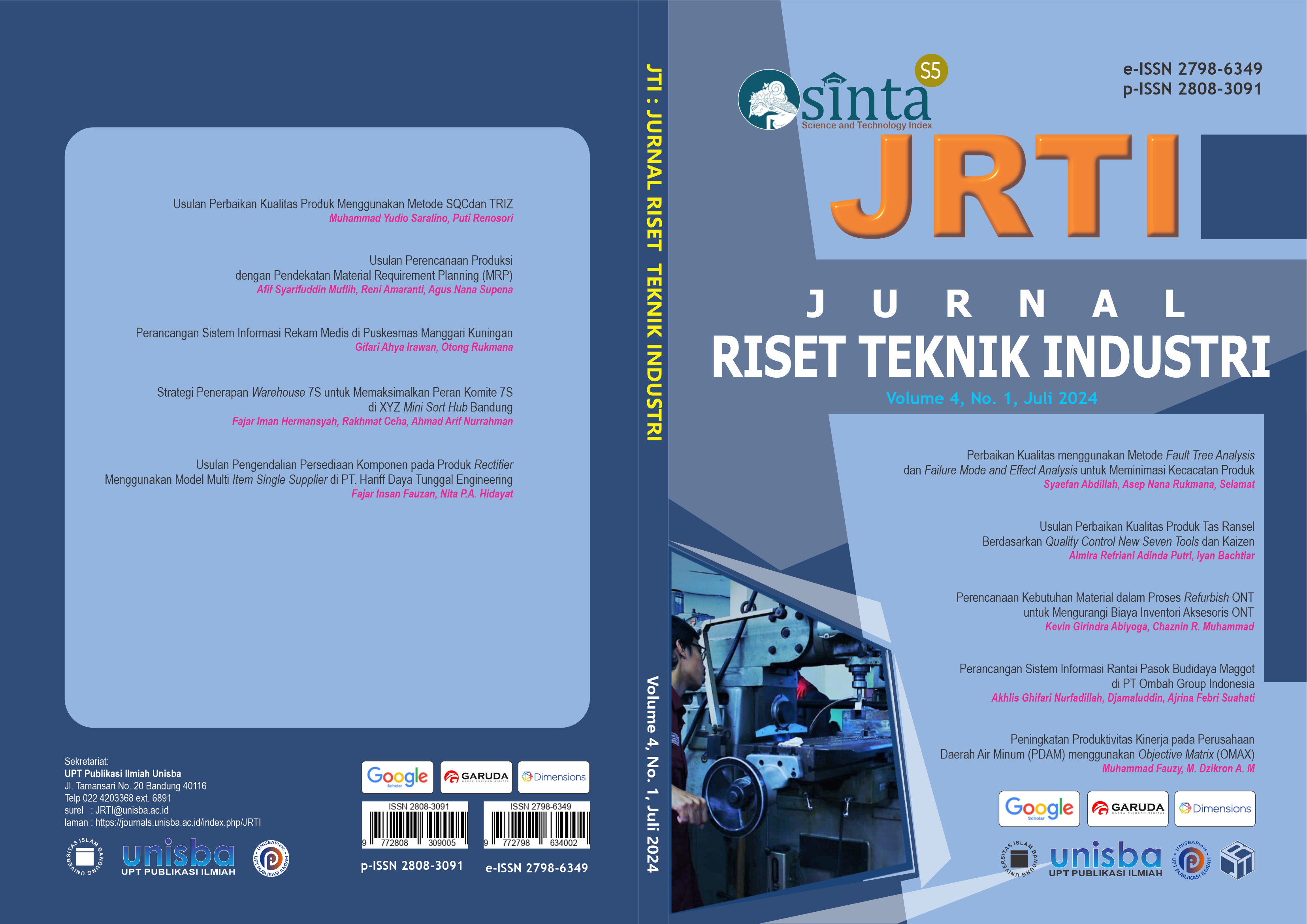 					View Volume 4, No. 1, Juli 2024, Jurnal Riset Teknik Industri (JRTI)
				