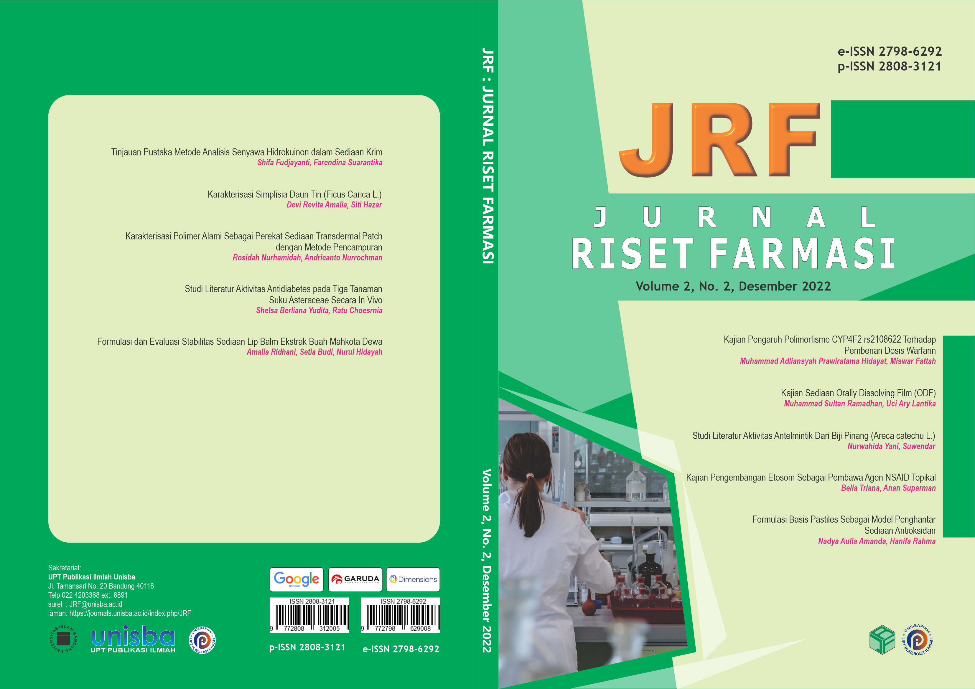 					View Volume 2, No. 2, Desember 2022, Jurnal Riset Farmasi (JRF)
				