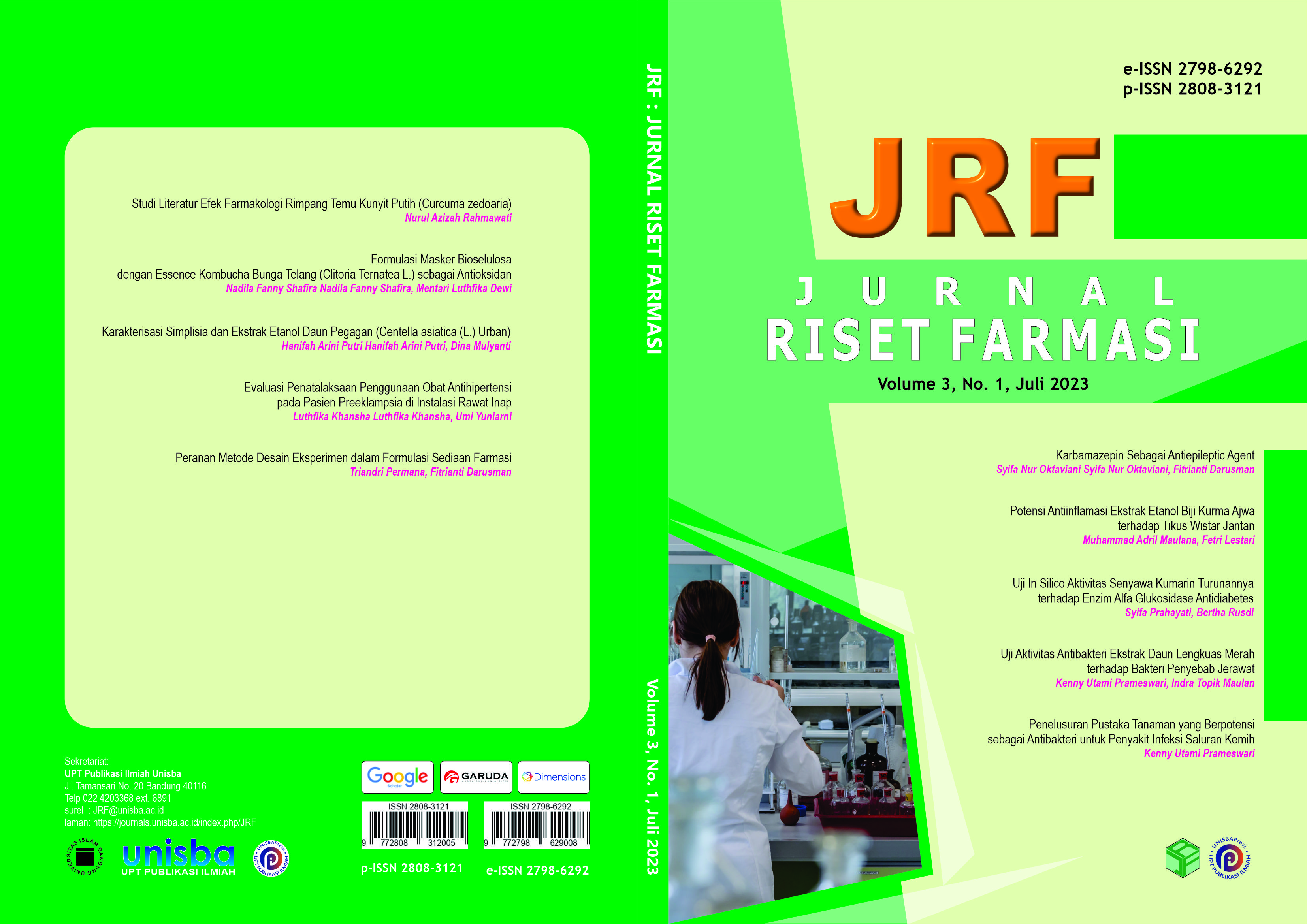 					View Volume 3, No. 1, Juli 2023, Jurnal Riset Farmasi (JRF)
				