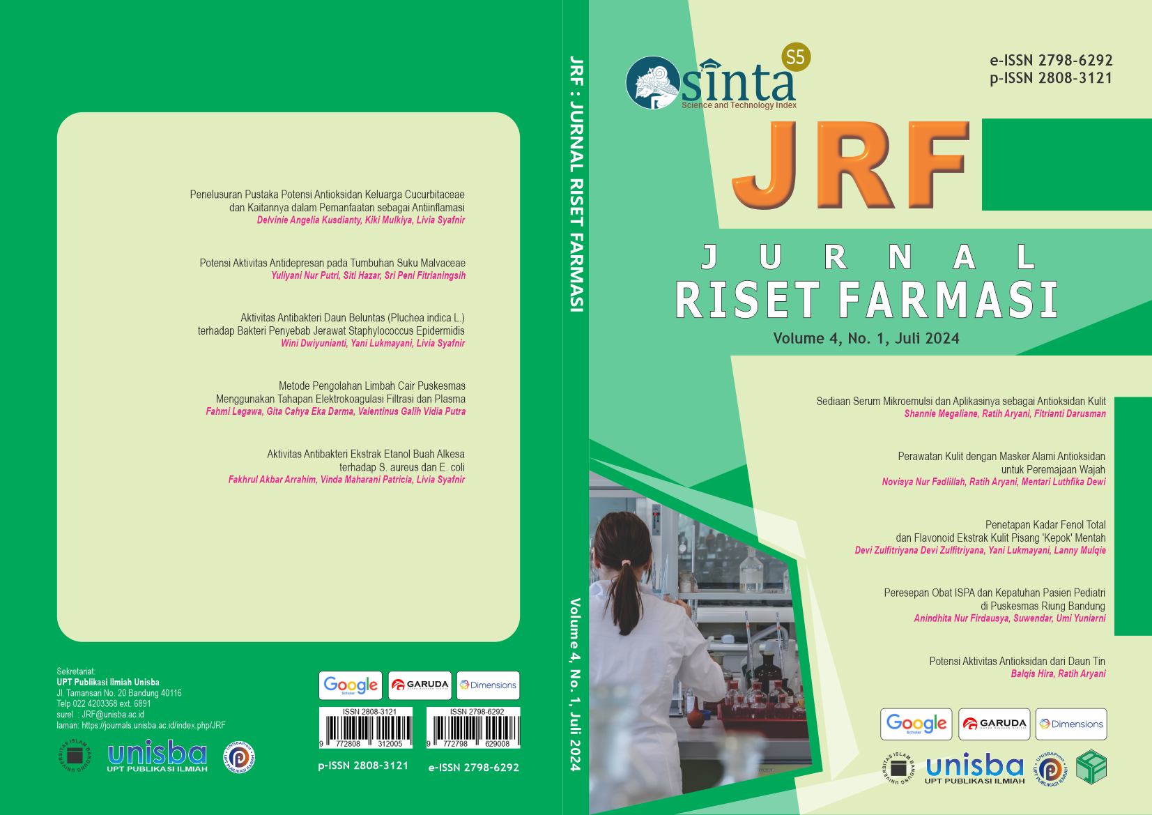 					View Volume 4, No. 1, Juli 2024, Jurnal Riset Farmasi (JRF)
				