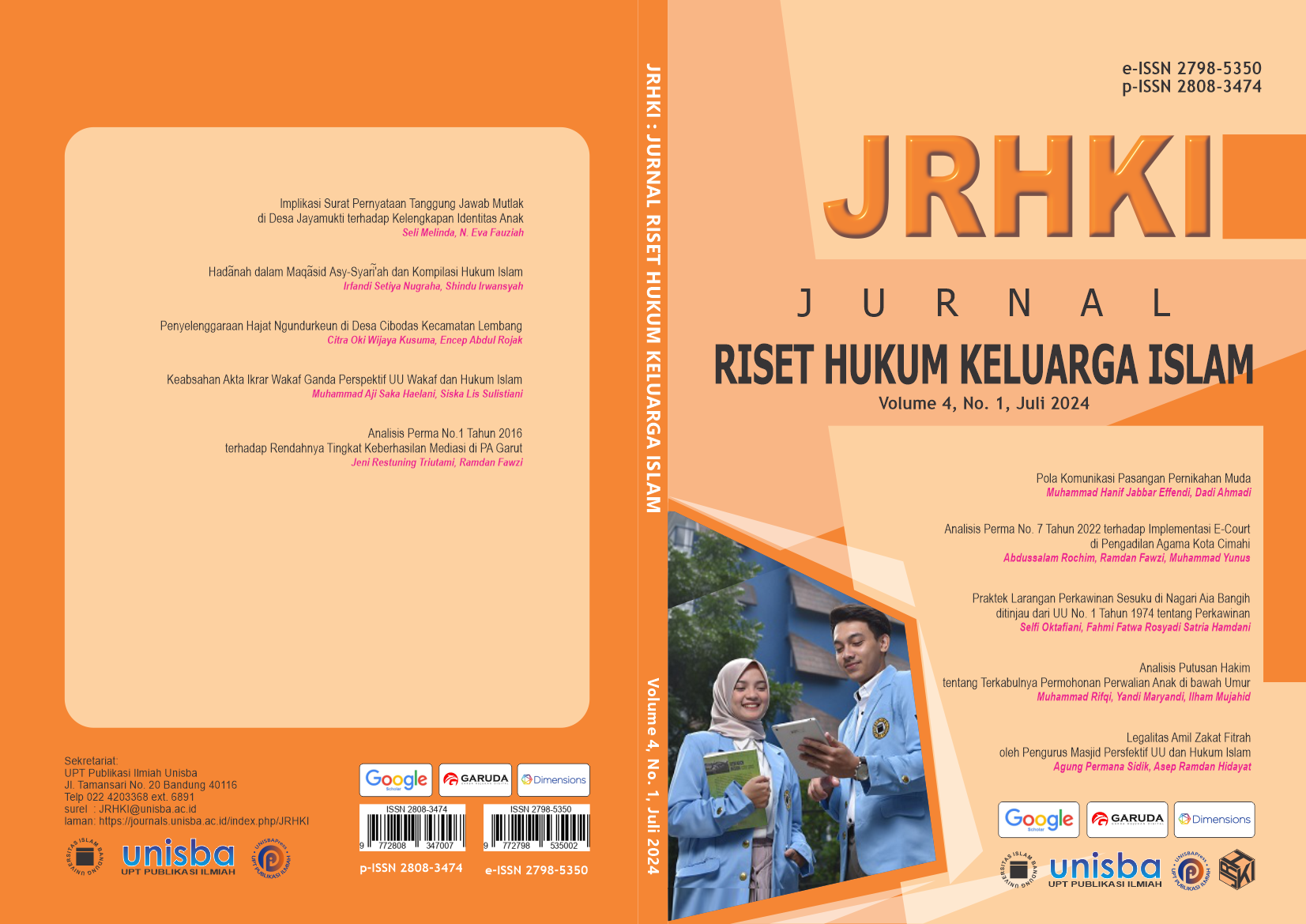 					View Volume 4, No. 1, Juli 2024, Jurnal Riset Hukum Keluarga Islam (JRHKI)
				