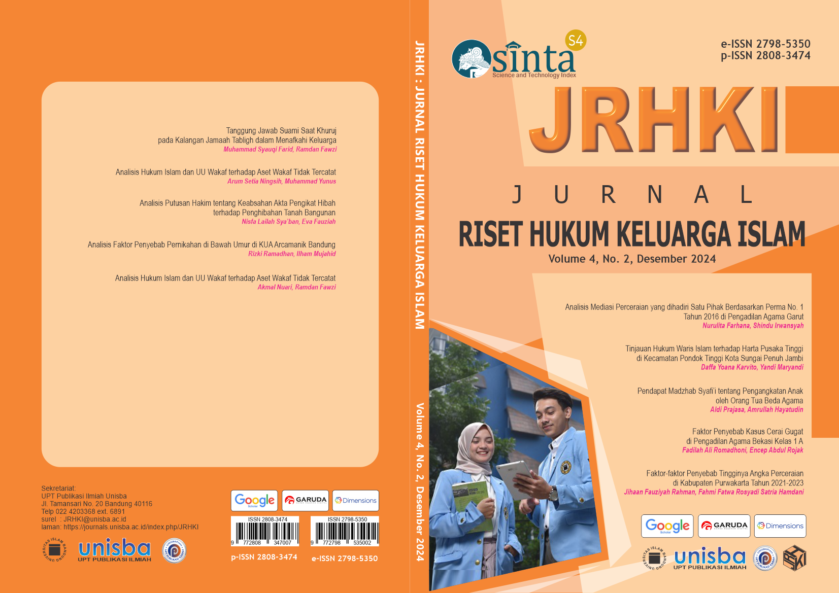 					View Volume 4, No, 2 Desember 2024, Jurnal Riset Hukum Keluarga Islam (JRHKI)
				