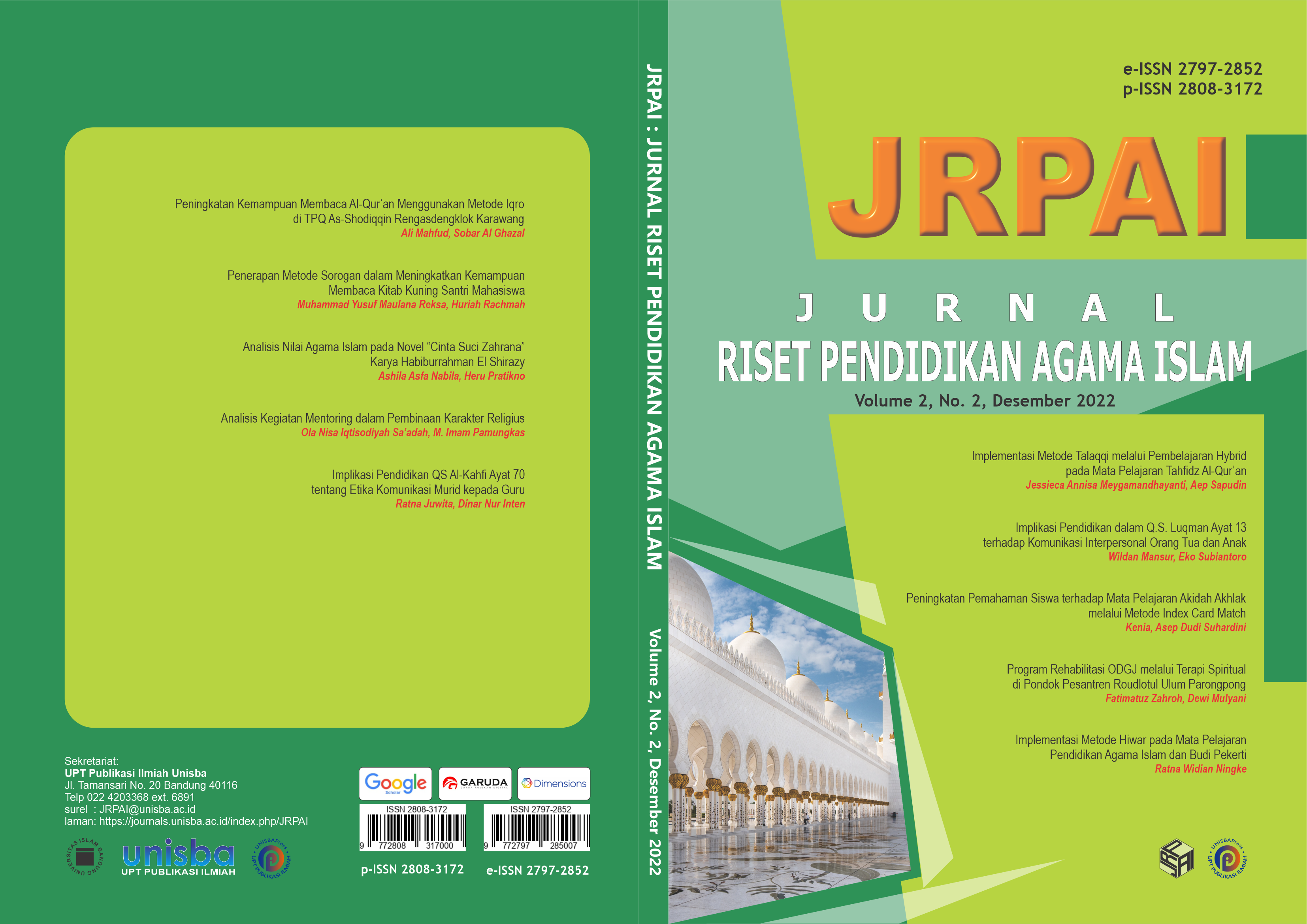 					View Volume 2, No. 2, Desember 2022, Jurnal Riset Pendidikan Agama Islam (JRPAI)
				