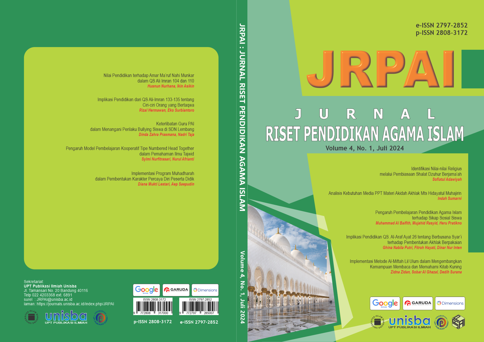 					View Volume 4, No. 1, Juli 2024, Jurnal Riset Pendidikan Agama Islam (JRPAI)
				