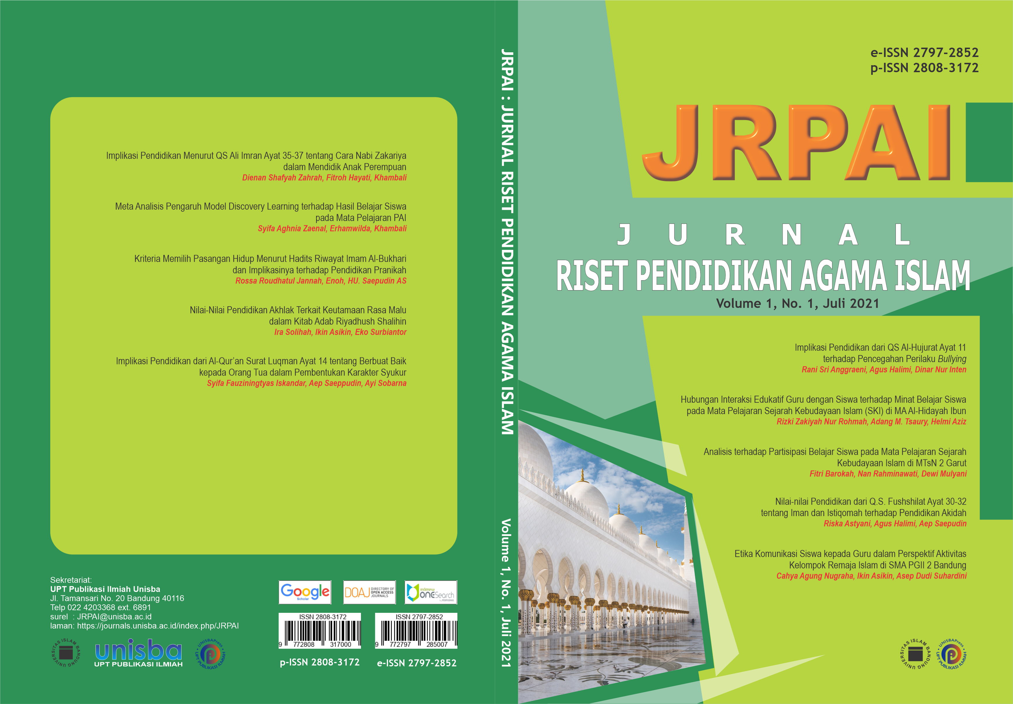 					View Volume 1, No. 1, Juli 2021, Jurnal Riset Pendidikan Agama Islam (JRPAI)
				