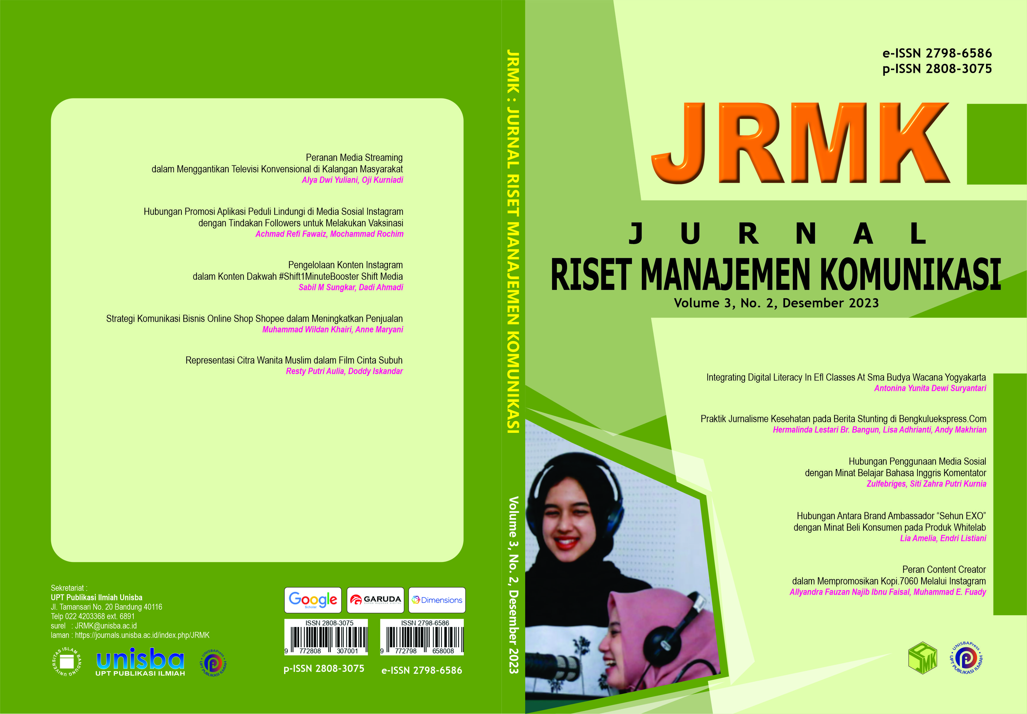 					View Volume 3, No. 2, Desember 2023 Jurnal Riset Manajemen Komunikasi (JRMK)
				