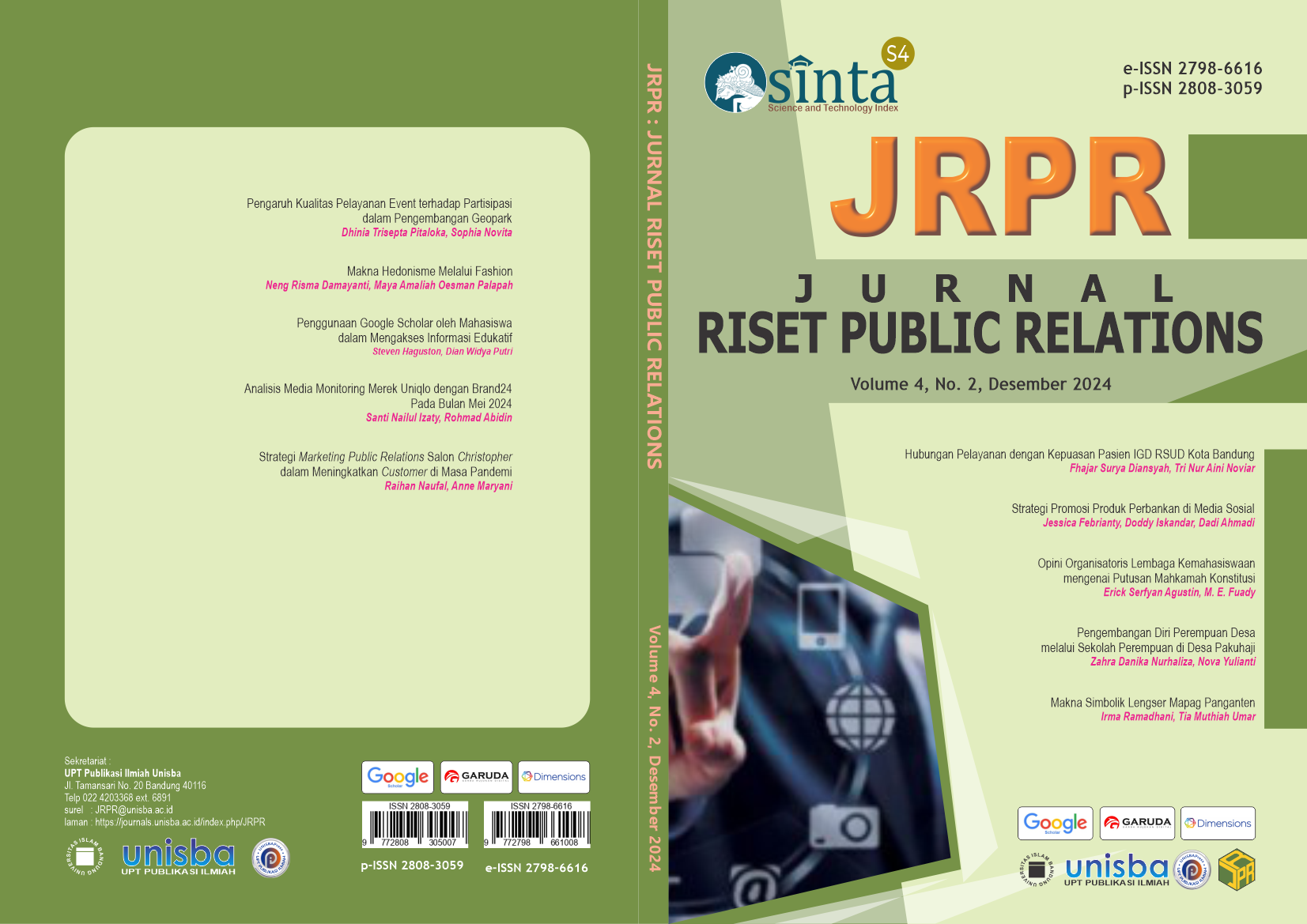 					View Volume 4, No. 2, Desember 2024, Jurnal Riset Public Relations (JRPR)
				